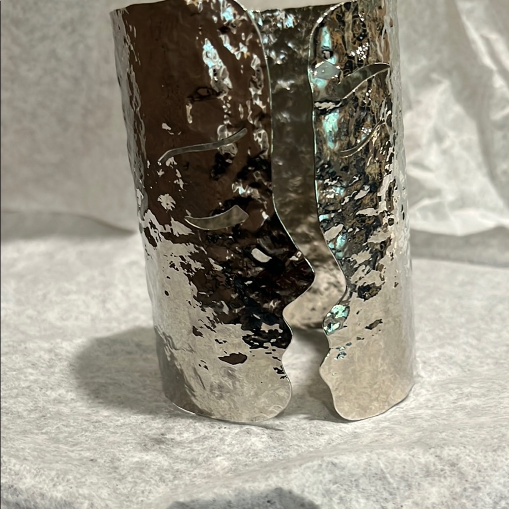 Silver Cuff Hammered Metal Bracelet